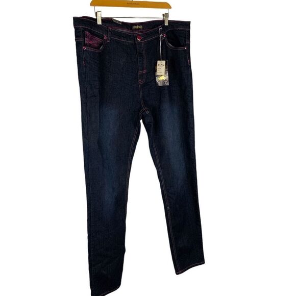 Old School Women's size 20 pink Embellished Blue stretch denim jeans - Picture 2 of 9